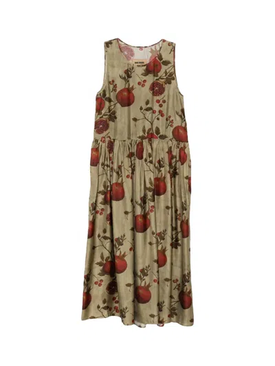 Uma Wang Midi Dress With Floral Print And Gathered Waist