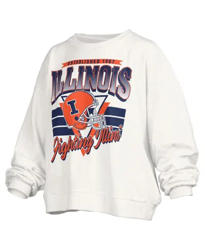 Pressbox Women's White Illinois Fighting Illini Oversized Janice Retro Waist-length Pullover Sweatshirt In White