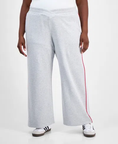Rebellious One Trendy Plus Contrast-piped Fleece Sweatpants In Gray