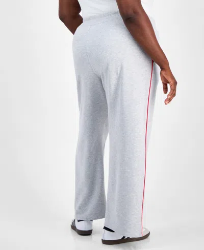 Rebellious One Trendy Plus Contrast-piped Fleece Sweatpants In Gray