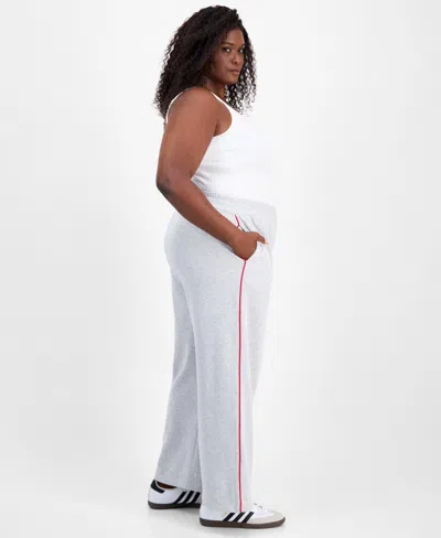 Rebellious One Trendy Plus Contrast-piped Fleece Sweatpants In Gray