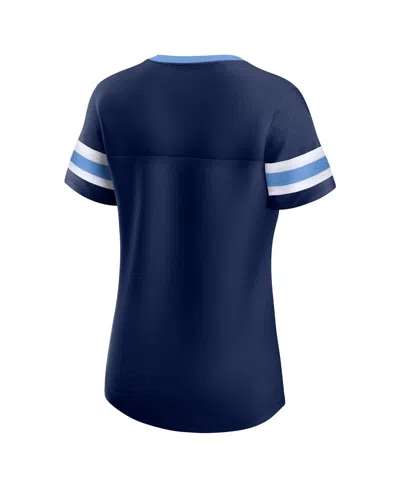 Fanatics Women'sâ Navy Tennessee Titans True Catch Iconic Rhinestone Bling Athena Lace-up T-shirt In Blue