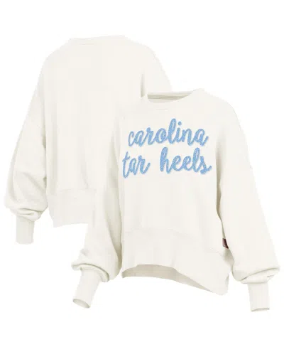 Pressbox Women's Cream North Carolina Tar Heels Oversized Chelsea Waist Length Pullover Sweatshirt In White