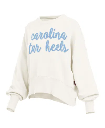 Pressbox Women's Cream North Carolina Tar Heels Oversized Chelsea Waist Length Pullover Sweatshirt In White