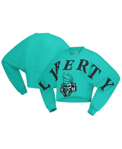 Spirit Jersey Women's Mint New York Liberty Jumbo Print Oversized Cropped Long-sleeve T-shirt In Green