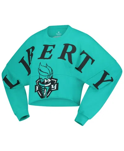 Spirit Jersey Women's Mint New York Liberty Jumbo Print Oversized Cropped Long-sleeve T-shirt In Green
