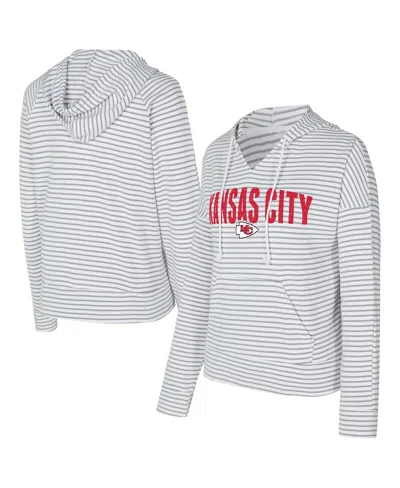 Concepts Sport Women's White/gray San Francisco 49ers Liftoff Striped Notch Neck Pullover Hoodie In White