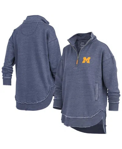 Pressbox Women's Navy Michigan Wolverines Northfork Sojourn Poncho Quarter-zip Sweatshirt In Blue