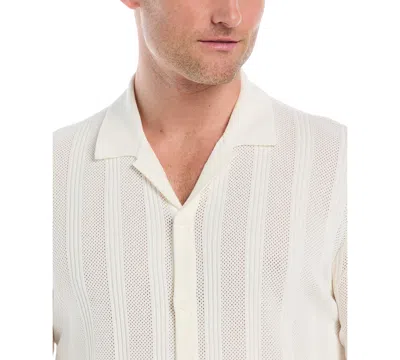 Cubavera Mesh Stripe Coatfront Sweater Mens Short Sleeve Button Cardigan In White