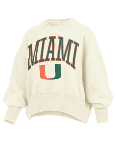 Pressbox Women's Natural Miami Hurricanes Oversized Waist-length Crewneck Sweatshirt In Neutral