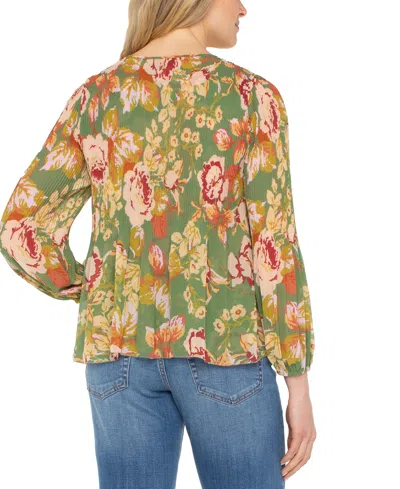 Liverpool Los Angeles Long Sleeve Pleated V-neck Top In Multi