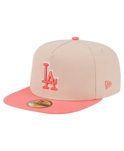 New Era Men's Light Beige/coral Los Angeles Dodgers Two-tone Color Pack A-frame 59fifty Fitted Hat In Brown
