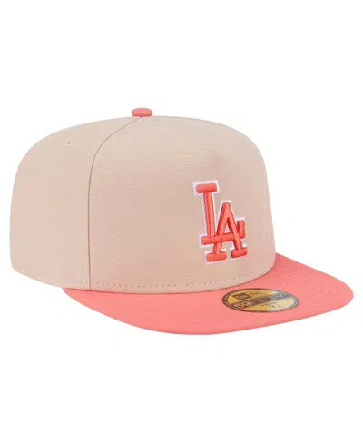 New Era Men's Light Beige/coral Los Angeles Dodgers Two-tone Color Pack A-frame 59fifty Fitted Hat In Brown
