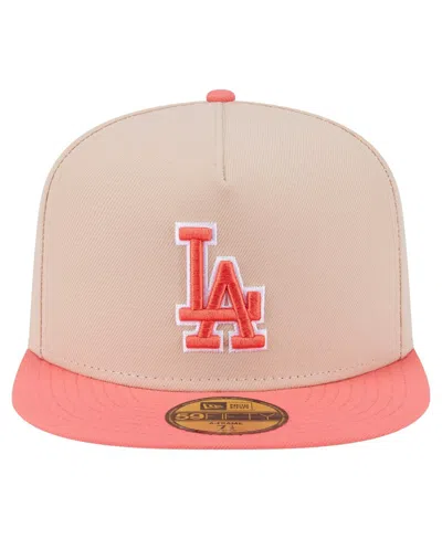 New Era Men's Light Beige/coral Los Angeles Dodgers Two-tone Color Pack A-frame 59fifty Fitted Hat In Brown