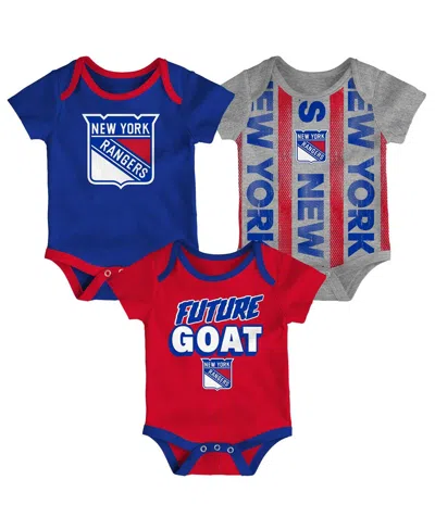 Outerstuff Newborn 3-pack New York Rangers Loyal Buddies Bodysuit Set In Blue