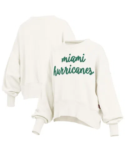 Pressbox Women's Cream Miami Hurricanes Oversized Chelsea Waist Length Pullover Sweatshirt In White