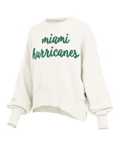 Pressbox Women's Cream Miami Hurricanes Oversized Chelsea Waist Length Pullover Sweatshirt In White