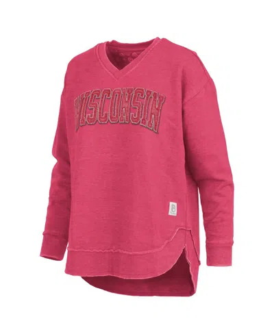 Pressbox Women's Red Wisconsin Badgers Westin Poncho V-neck Pullover Sweatshirt In Red