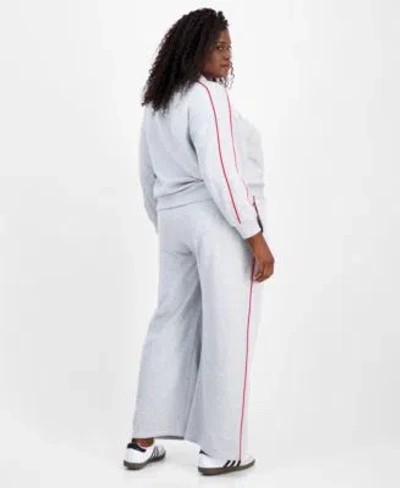 Rebellious One Trendy Plus Contrast Piped Fleece Sweatshirt Sweatpants In Gray