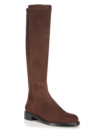 Stuart Weitzman Suede Knee-high Ankle Boots With Block Heel In Brown