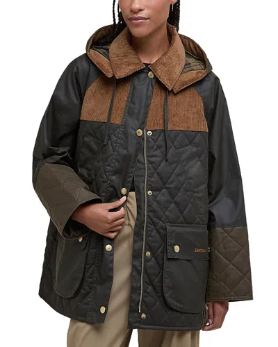 Barbour Imelda Hooded Corduroy-trimmed Waxed-cotton And Quilted Shell Jacket In Black