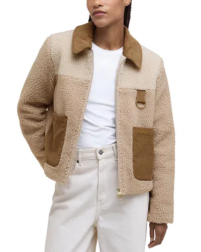 Barbour Collar Contrast Textured Fabric Patch Pockets D-ring In Brown