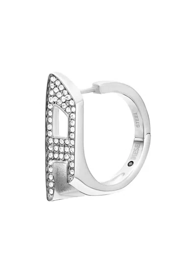 Diesel Logo-shape Steel Earrings In White