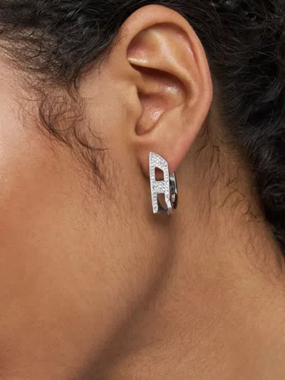 Diesel Logo-shape Steel Earrings In White