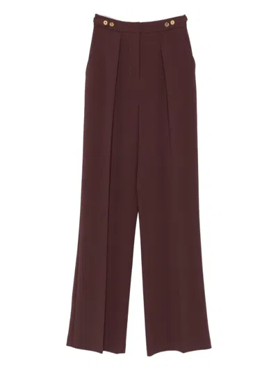 Elisabetta Franchi Bordeaux Pants With Jewel Button Embellishments And Pences In Tech Fabric Stretch Woman In Black
