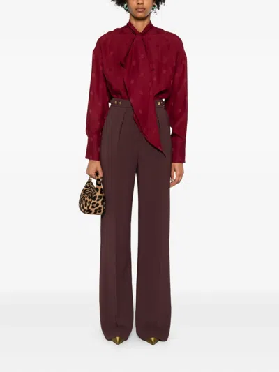 Elisabetta Franchi Bordeaux Pants With Jewel Button Embellishments And Pences In Tech Fabric Stretch Woman In Black