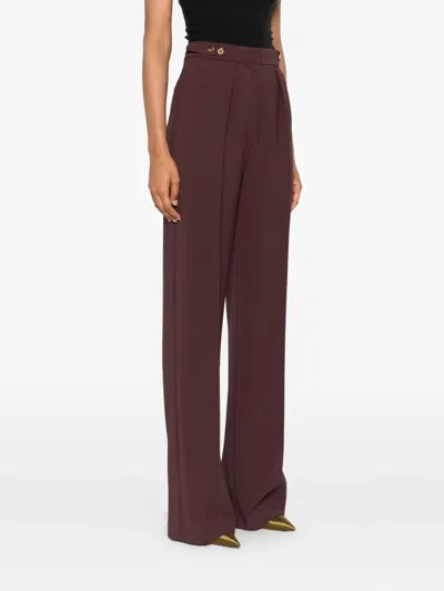 Elisabetta Franchi Bordeaux Pants With Jewel Button Embellishments And Pences In Tech Fabric Stretch Woman In Black