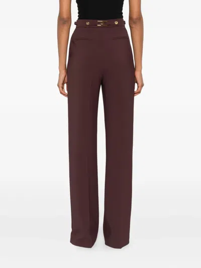 Elisabetta Franchi Bordeaux Pants With Jewel Button Embellishments And Pences In Tech Fabric Stretch Woman In Black