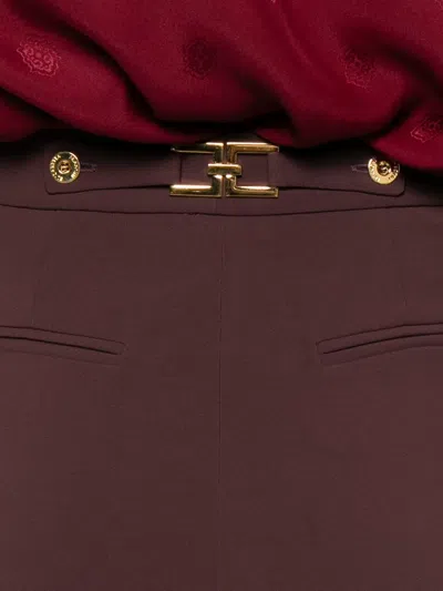 Elisabetta Franchi Bordeaux Pants With Jewel Button Embellishments And Pences In Tech Fabric Stretch Woman In Black