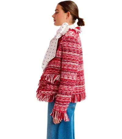 Essentiel Antwerp Multicolor Iskra Jacket Fringe Detail In Red