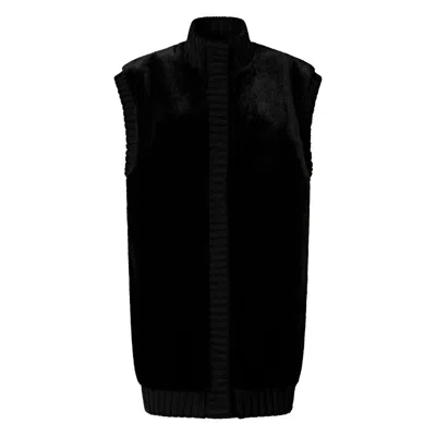 Pinko Genovese Long Faux Fur Vest In Black