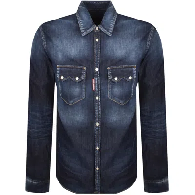Dsquared2 Dan Shirt In Washed Blue Denim In Blue