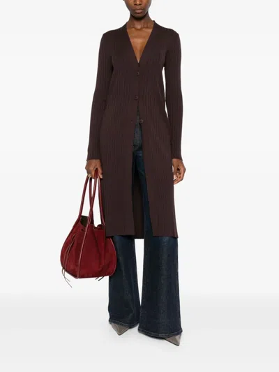 Twinset Robe Longue En Maille Ajourée In Brown