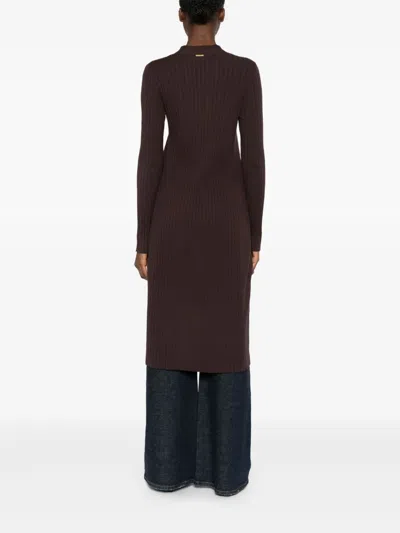 Twinset Robe Longue En Maille Ajourée In Brown