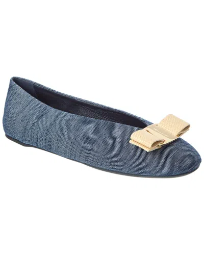 Ferragamo Vara Denim Ballerina Shoes In Blue