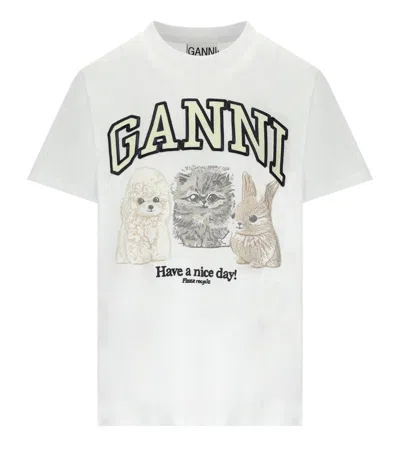 Ganni Animals White T-shirt In White