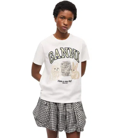 Ganni Animals White T-shirt In White