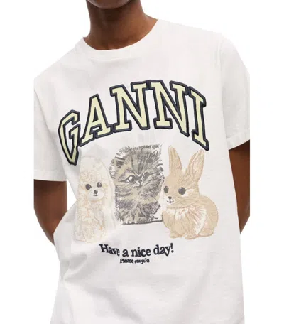 Ganni Animals White T-shirt In White