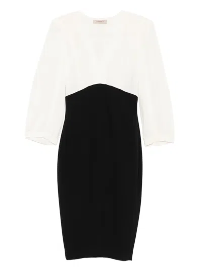 Twinset Two-tone V-neck Midi Dress In Multi