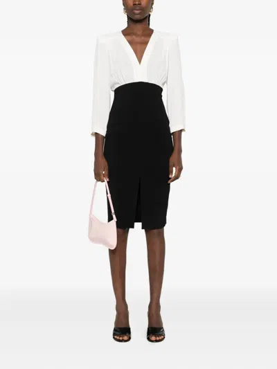 Twinset Two-tone V-neck Midi Dress In Multi