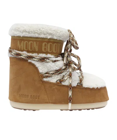 Moon Boot Logo Printed Shearling Lace-up Boots In Brown