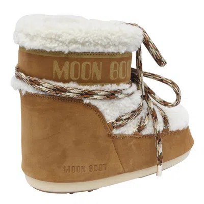 Moon Boot Logo Printed Shearling Lace-up Boots In Brown