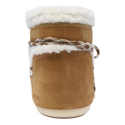 Moon Boot Logo Printed Shearling Lace-up Boots In Brown