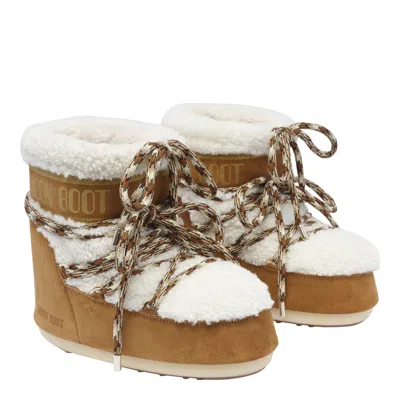 Moon Boot Logo Printed Shearling Lace-up Boots In Brown
