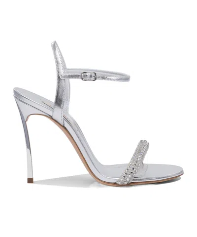 Casadei Embellished Metallic Open Toe Sandals In Animal Print
