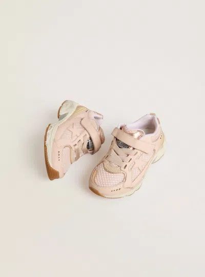Golden Goose Girl's Lightstar Net Mixed Leather Runner Sneakers, Baby/toddler In Pink